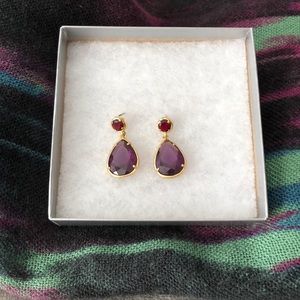 Ruby and Amethyst Fake Costume Jewelry Earrings